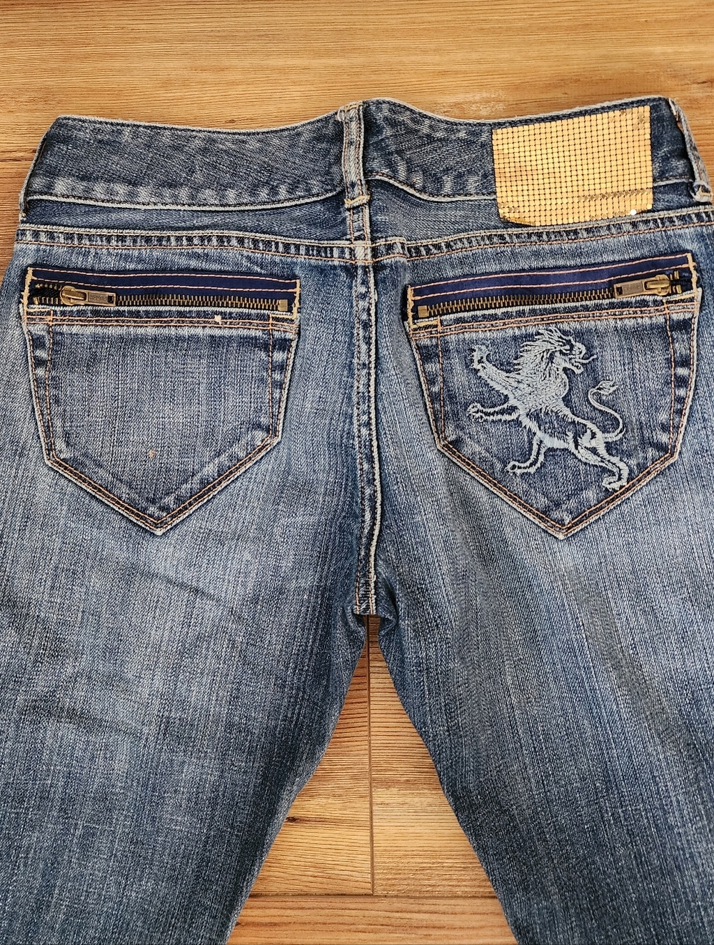 Vintage Y2K Express X2 Jeans Women's 6 Blue Embroidered Pocket Low Rise